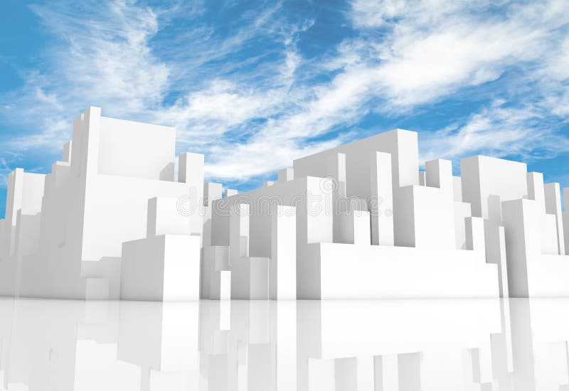 Abstract white schematic 3d cityscape with sky vector illustration Abstract white schematic 3d cityscape with sky vector illustration