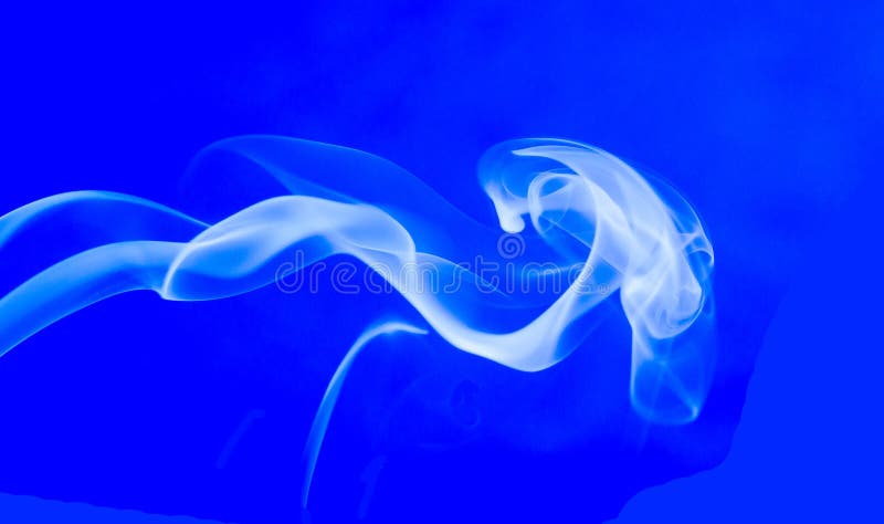 Abstract white smoke swirl on a blue background