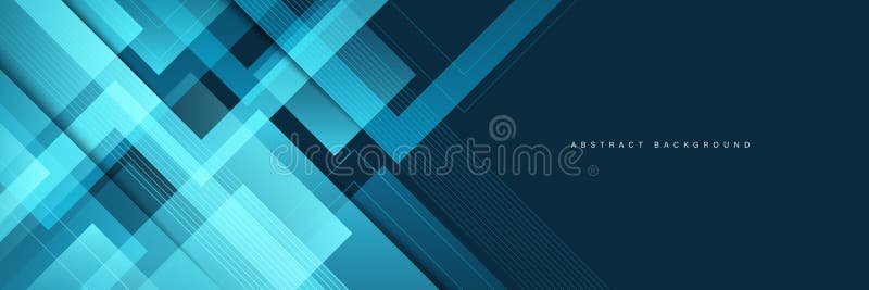 Abstract wide banner background with blue geometric shapes. Modern geometric square overlay layer. Suit for poster, presentation.