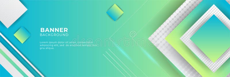 Abstract wide banner background with geometric shapes, stripes, waves, and technology digital elements