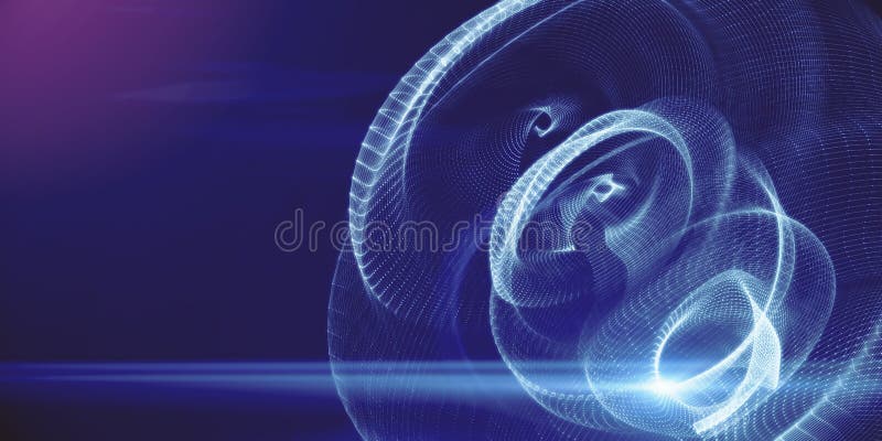 Abstract wide digital swirl data background with mock up place. Landing page and technology concept. 3D Rendering vector illustration