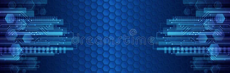 Abstract wide technology background with hexagons and gear wheels. Hi-tech circuit board vector illustration royalty free stock photos