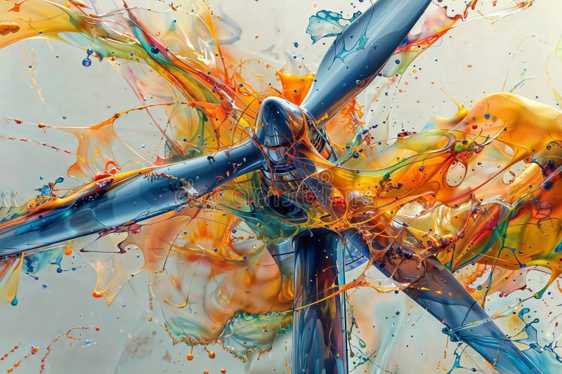Abstract wind turbines amidst swirling blue and orange colors, futuristic energy concept, generative ai vector illustration