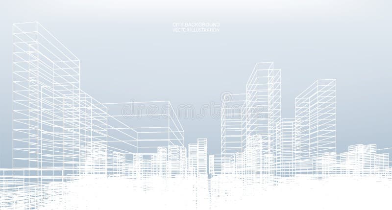 Abstract wireframe city background. Perspective 3D render. royalty free illustration Abstract wireframe city background. Perspective 3D render. royalty free illustration