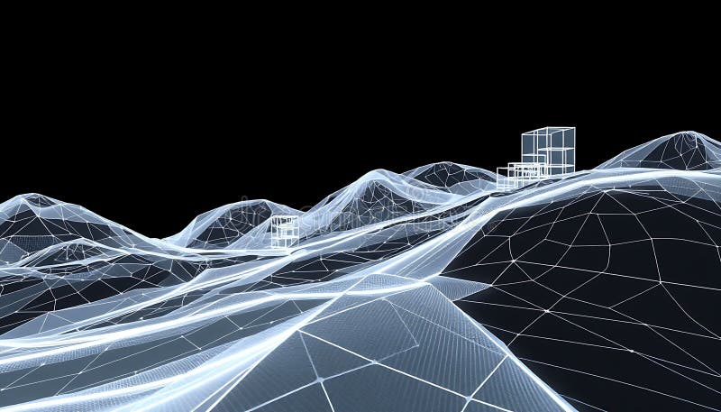 Abstract wireframe cube digital, geometric design, tech art, Stock Photo, Generative AI stock illustration