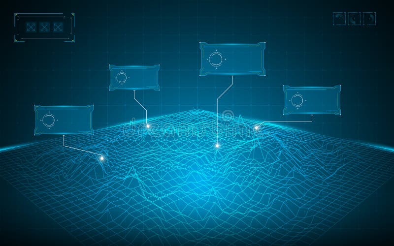 Abstract wireframe grid landscape digital technology concept background vector illustration