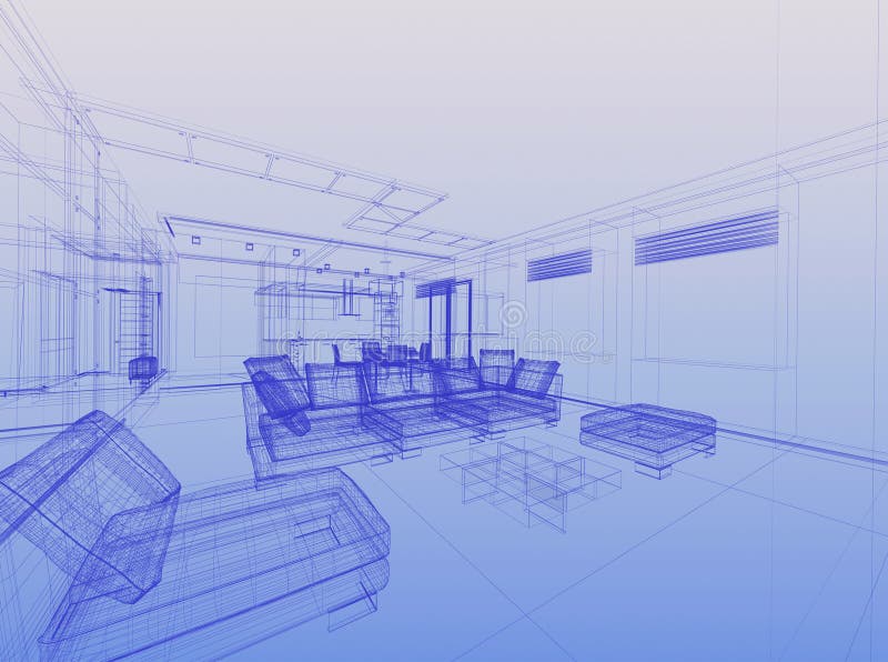 Abstract wireframe interior vector illustration