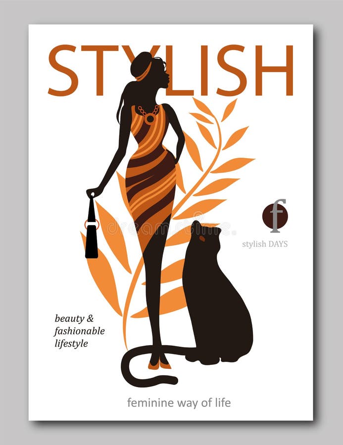 Abstract woman with bag and big cat panter in ethnic style. Fashion magazine cover design for the summer holiday season vector illustration Abstract woman with bag and big cat panter in ethnic style. Fashion magazine cover design for the summer holiday season vector illustration