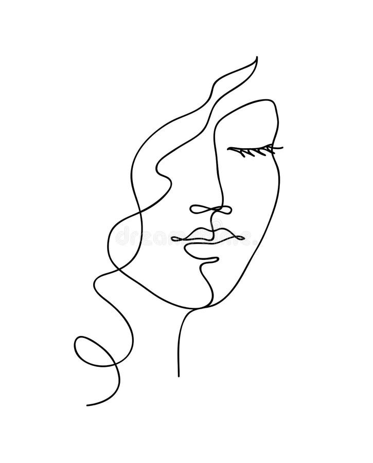 Download Abstract Woman Face With Wavy Hair. Black And White Hand Drawn Line Art. Outline Vector ...