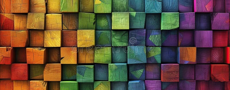Abstract wood panel art vibrant cubes arranged in geometric pattern. Generated AI royalty free illustration