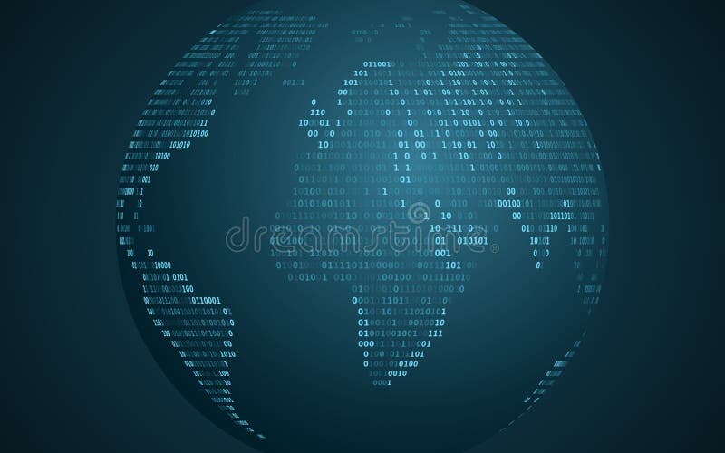 Abstract world map from binary code. Abstract planet earth. Futuristic background. Computer programming code. Global network. Vect stock illustration
