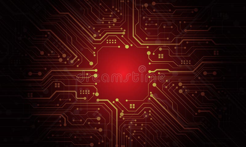 Abstract yellow circuit board technology connected lines electronics elements computer motherboard chip processor semiconductor stock illustration