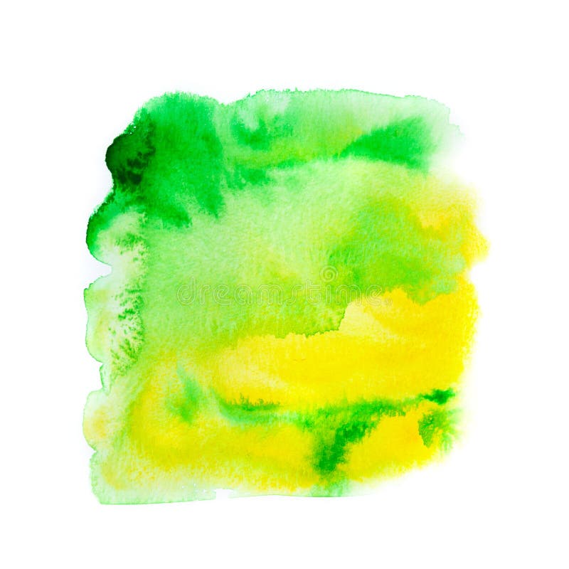 Abstract Yellow And Green Watercolor On White Background Hand Drawn