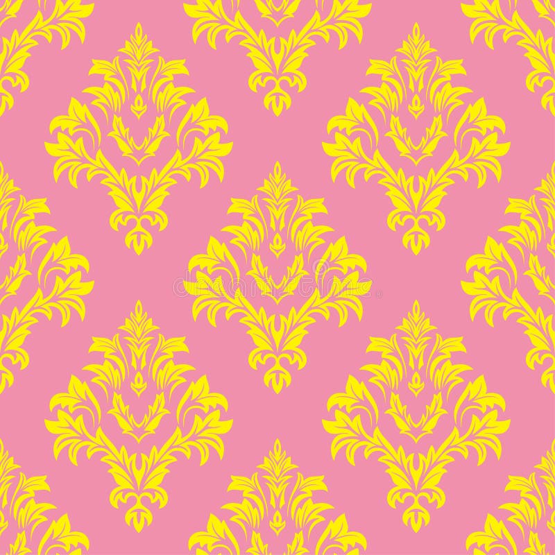 Abstract Yellow and Pink Damask Seamless Pattern in Moroccan, Persian