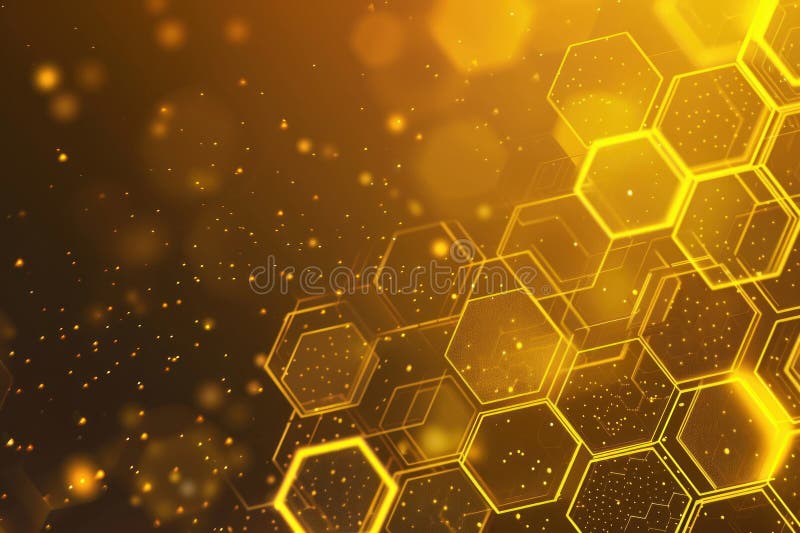 Abstract yellow technology hexagonal background. Generative AI vector illustration