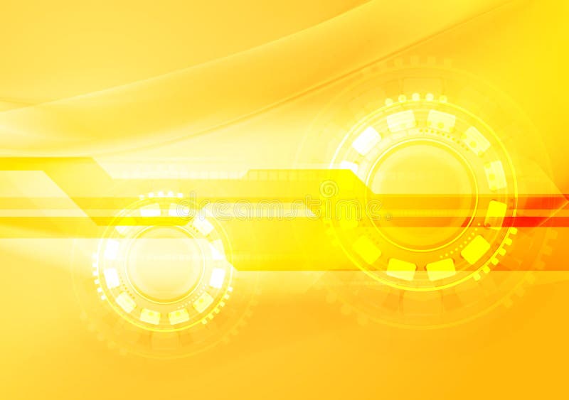 Abstract yellow wavy tech background. Vector design