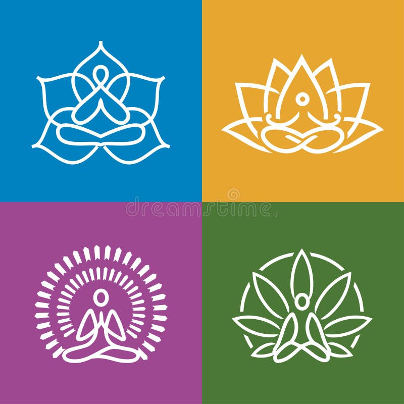 Abstract Yoga Logos Set. Meditation Practice and Yoga Line Icons ...