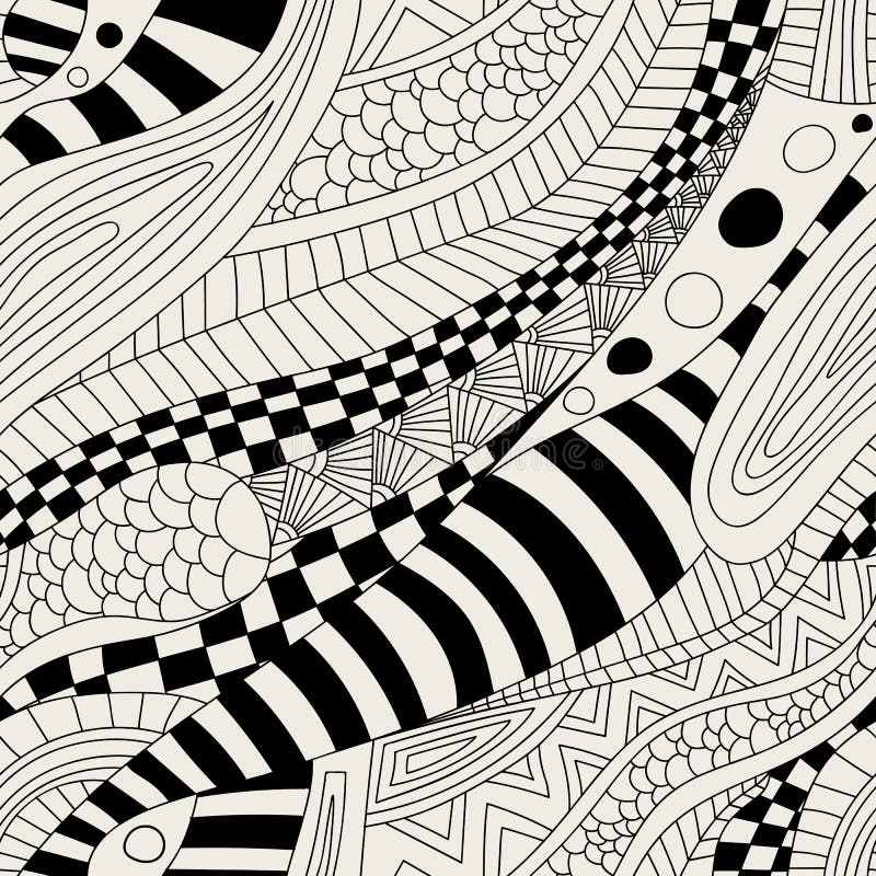 Abstract zentangle doodle waves seamless pattern