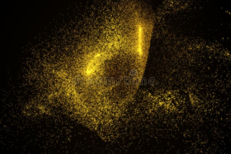 Abstract background made of yellow glowing particles in shape of an eye. Space shapes. Energy concept. 3D render illustration. Abstract background made of yellow glowing particles in shape of an eye. Space shapes. Energy concept. 3D render illustration