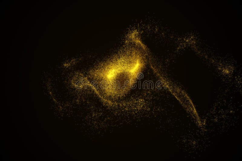Abstract background made of yellow glowing particles in shape of an eye. Space shapes. Energy concept. 3D render illustration. Abstract background made of yellow glowing particles in shape of an eye. Space shapes. Energy concept. 3D render illustration