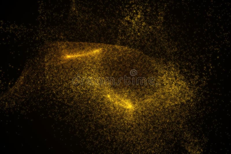 Abstract background made of yellow glowing particles in shape of an eye. Space shapes. Energy concept. 3D render illustration. Abstract background made of yellow glowing particles in shape of an eye. Space shapes. Energy concept. 3D render illustration