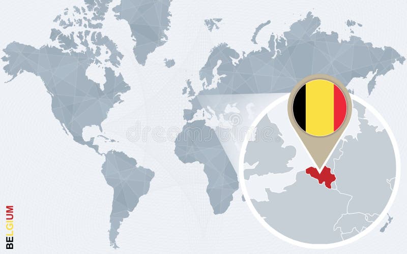 Abstracte blauwe wereldkaart met overdreven België stock illustratie Abstracte blauwe wereldkaart met overdreven België stock illustratie