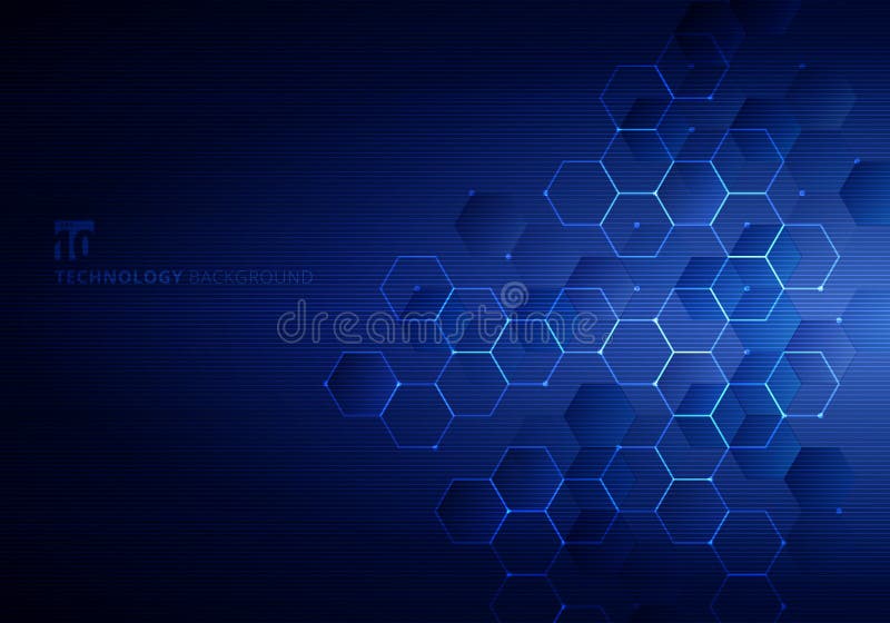 Abstracte blauwe zeshoeken met knopen digitale geometrische en lijnen en punten donkerblauwe achtergrond met horizontaal licht te vector illustratie Abstracte blauwe zeshoeken met knopen digitale geometrische en lijnen en punten donkerblauwe achtergrond met horizontaal licht te vector illustratie