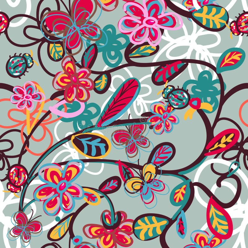 Abstracte bloemenachtergrond met onzelieveheersbeestje vector illustratie Abstracte bloemenachtergrond met onzelieveheersbeestje vector illustratie