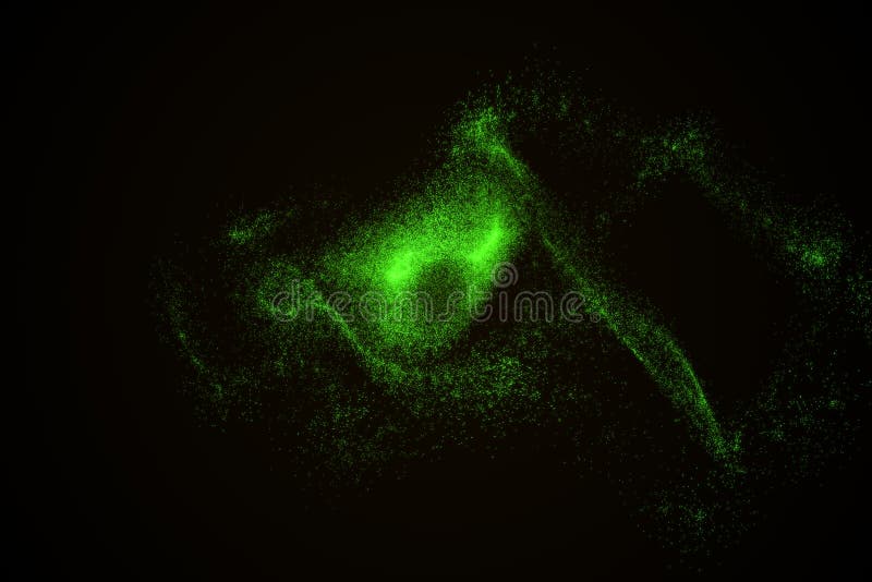Abstract background made of green glowing particles in shape of an eye. Space shapes. Energy concept. 3D render illustration. Abstract background made of green glowing particles in shape of an eye. Space shapes. Energy concept. 3D render illustration