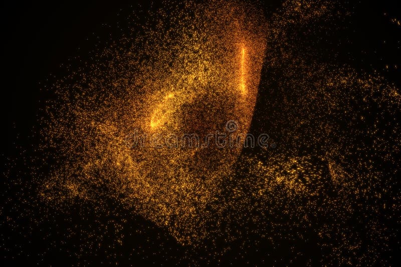 Abstract background made of orange glowing particles in shape of an eye. Space shapes. Energy concept. 3D render illustration. Abstract background made of orange glowing particles in shape of an eye. Space shapes. Energy concept. 3D render illustration