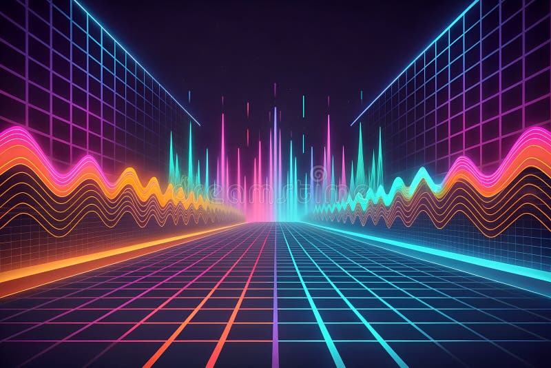 Abstracte digitale geluids equalizer met levendige neonlichtgolven royalty-vrije stock afbeelding