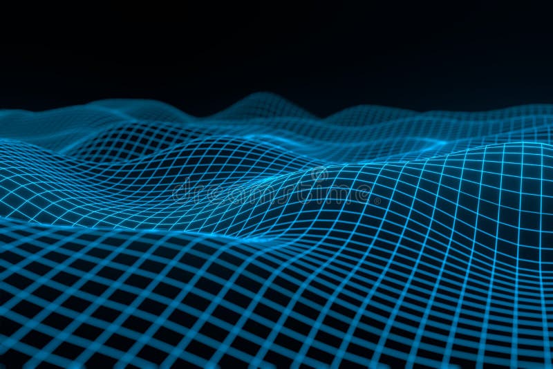 Abstracte geometrische achtergrond met digitale landschap of golven Montain wireframe hologram 3 het teruggeven van D stock illustratie Abstracte geometrische achtergrond met digitale landschap of golven Montain wireframe hologram 3 het teruggeven van D stock illustratie