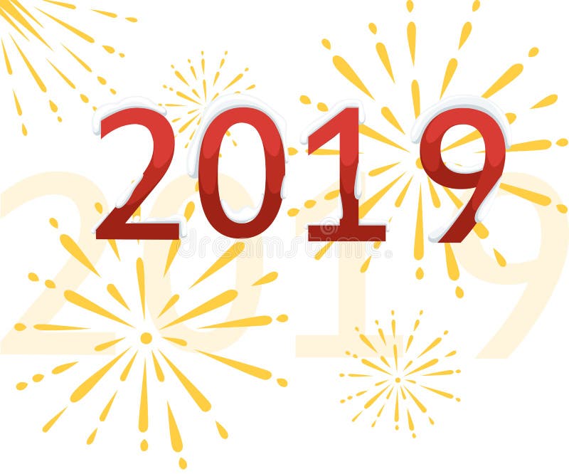 Abstracte gouden vuurwerkexplosie met aantallen van 2019 Vaste vectorillustratie op witte achtergrond stock illustratie Abstracte gouden vuurwerkexplosie met aantallen van 2019 Vaste vectorillustratie op witte achtergrond stock illustratie