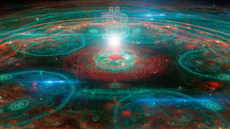 Abstracte kleurrijke 3D fractal illustratie met bitcoin cryptocur stock illustratie Abstracte kleurrijke 3D fractal illustratie met bitcoin cryptocur stock illustratie