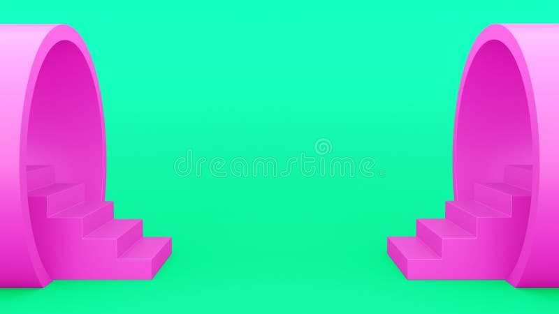 Abstracte meetkunde Trap van het pijproze minimalistic groene achtergrond 3D Illustratie royalty-vrije illustratie Abstracte meetkunde Trap van het pijproze minimalistic groene achtergrond 3D Illustratie royalty-vrije illustratie