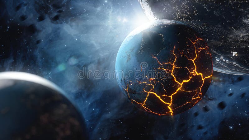 Abstract planet with huge cracks with lava in space. 3D concept for global warming and Apocalypce. Elements of this image furnished by NASA. Abstract planet with huge cracks with lava in space. 3D concept for global warming and Apocalypce. Elements of this image furnished by NASA.