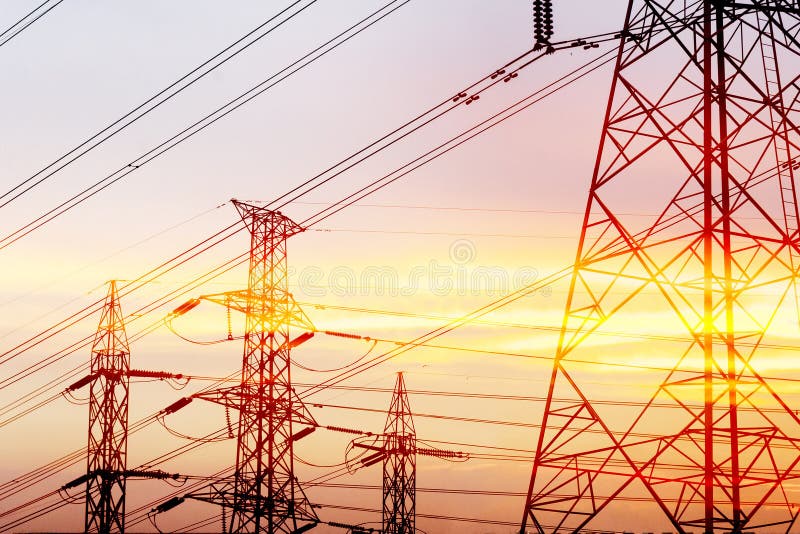 Abstracte scène van silhouet elektrische pyloon stock foto Abstracte scène van silhouet elektrische pyloon stock foto