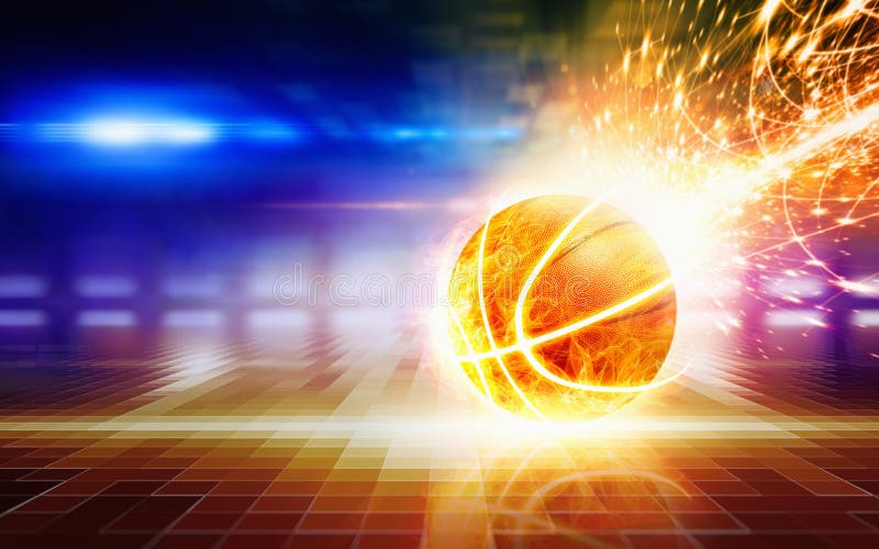 Abstracte sportenachtergrond - brandend basketbal