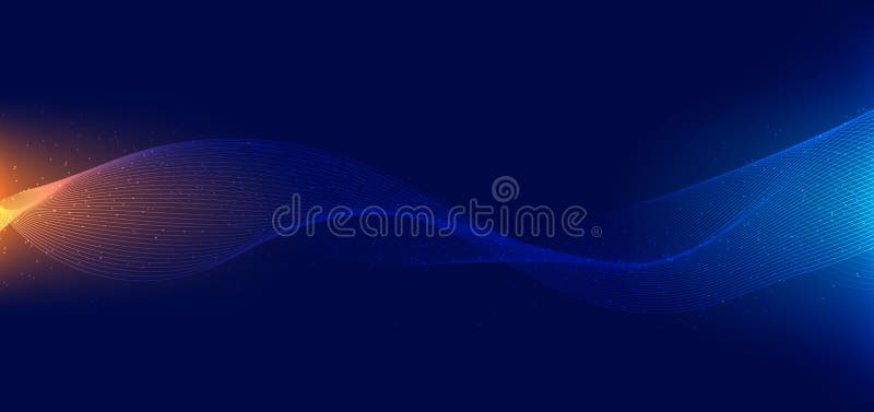 Abstract technology futuristic concept wave lines with dots particles and lighting effect on blue background. Vector illustration. Abstract technology futuristic concept wave lines with dots particles and lighting effect on blue background. Vector illustration