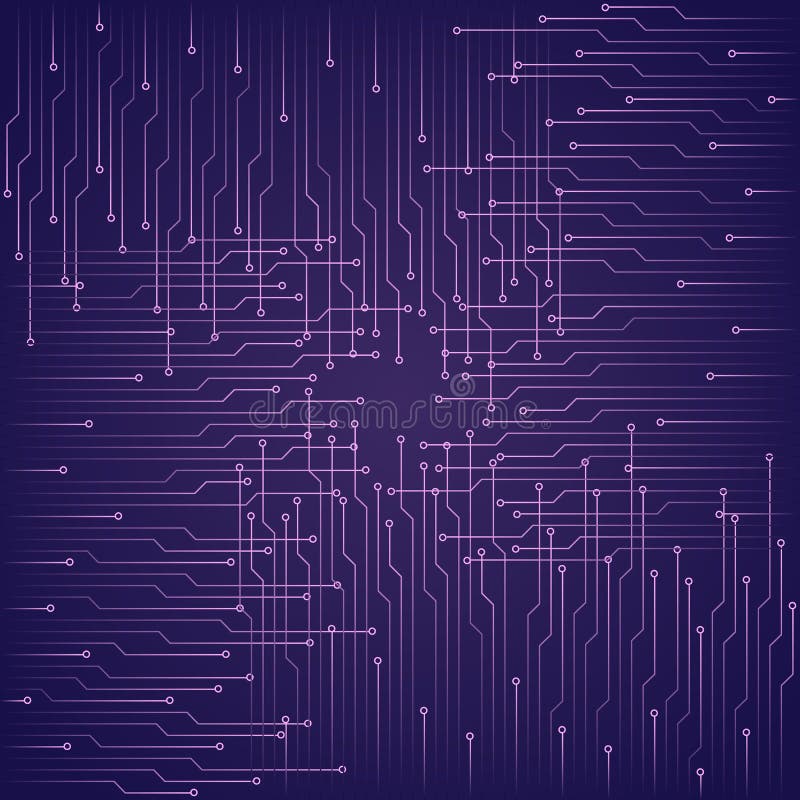 Abstracte technologische purpere achtergrond met elementen van de microchip vector illustratie Abstracte technologische purpere achtergrond met elementen van de microchip vector illustratie