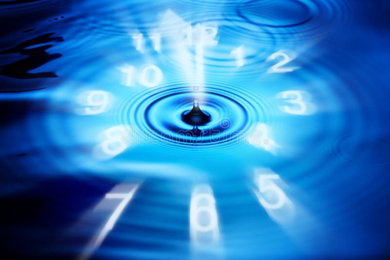 An abstract clock overlaid on a water drop background. An abstract clock overlaid on a water drop background.