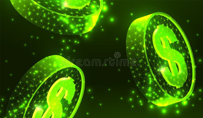 Abstracte vector het muntstuk 3d moderne illustratie van de wireframedollar op donkere achtergrond Technologie en Internet-handel vector illustratie Abstracte vector het muntstuk 3d moderne illustratie van de wireframedollar op donkere achtergrond Technologie en Internet-handel vector illustratie