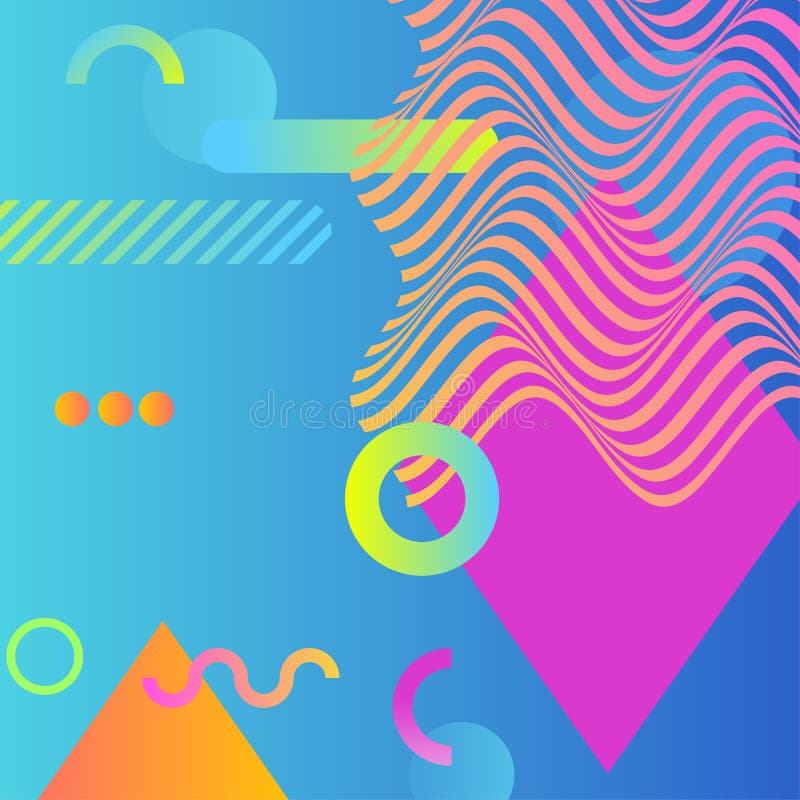 Abstracte vectorachtergrond met geometrische vormen en golven Gradiëntachtergrond van heldere kleuren van blauw, roze, groen en o stock illustratie Abstracte vectorachtergrond met geometrische vormen en golven Gradiëntachtergrond van heldere kleuren van blauw, roze, groen en o stock illustratie