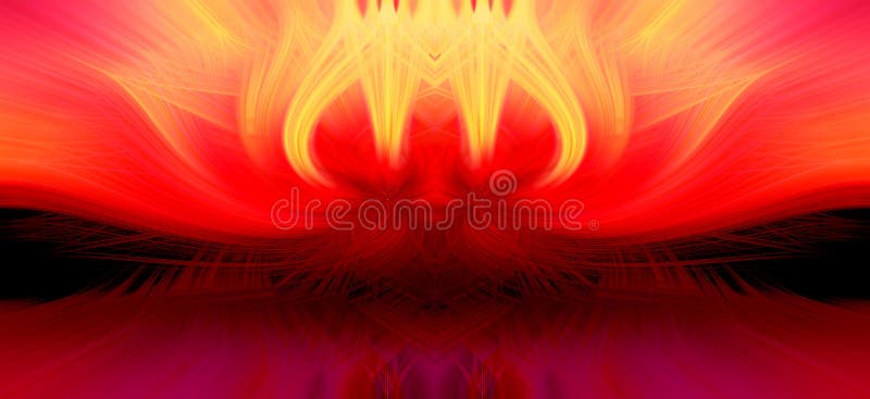 Beautiful abstract intertwined 3d fibers forming a shape of flame. Yellow, bright red and purple colors. Illustration. Beautiful abstract intertwined 3d fibers forming a shape of flame. Yellow, bright red and purple colors. Illustration