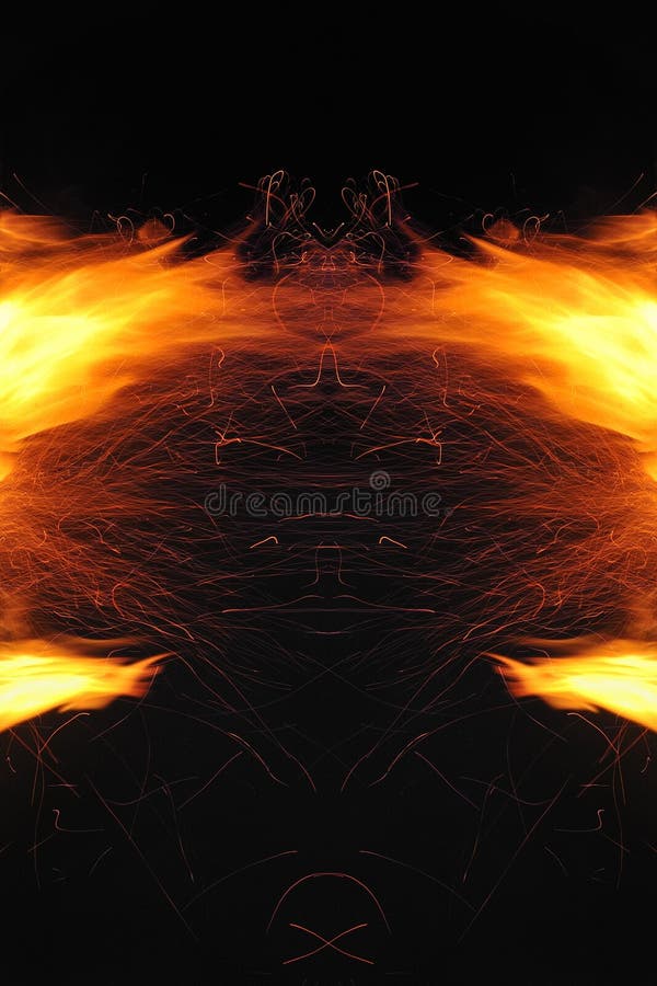Abstractie, brandende brand met vonken E Horizontale bezinning stock fotografie Abstractie, brandende brand met vonken E Horizontale bezinning stock fotografie