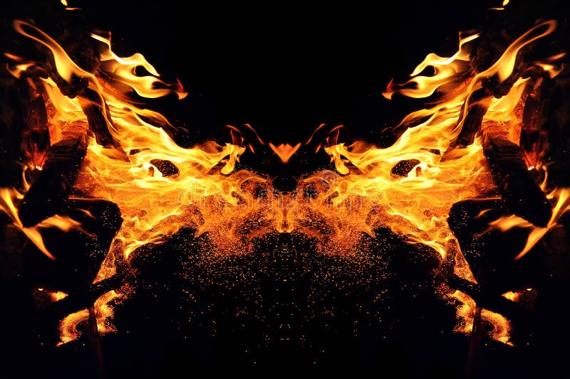 Abstraction, burning fire with sparks. Mystical type of butterfly or cat head stock images Abstraction, burning fire with sparks. Mystical type of butterfly or cat head stock images