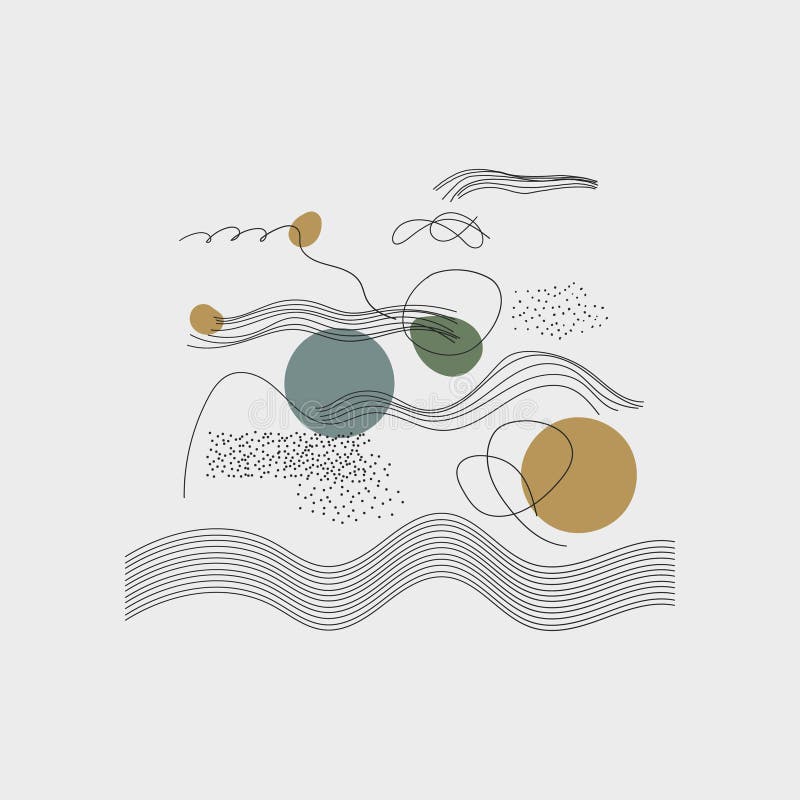 Abstraction with waves and circles. Abstract composition with smooth waves and circles in harmony of warm and cold stock illustration