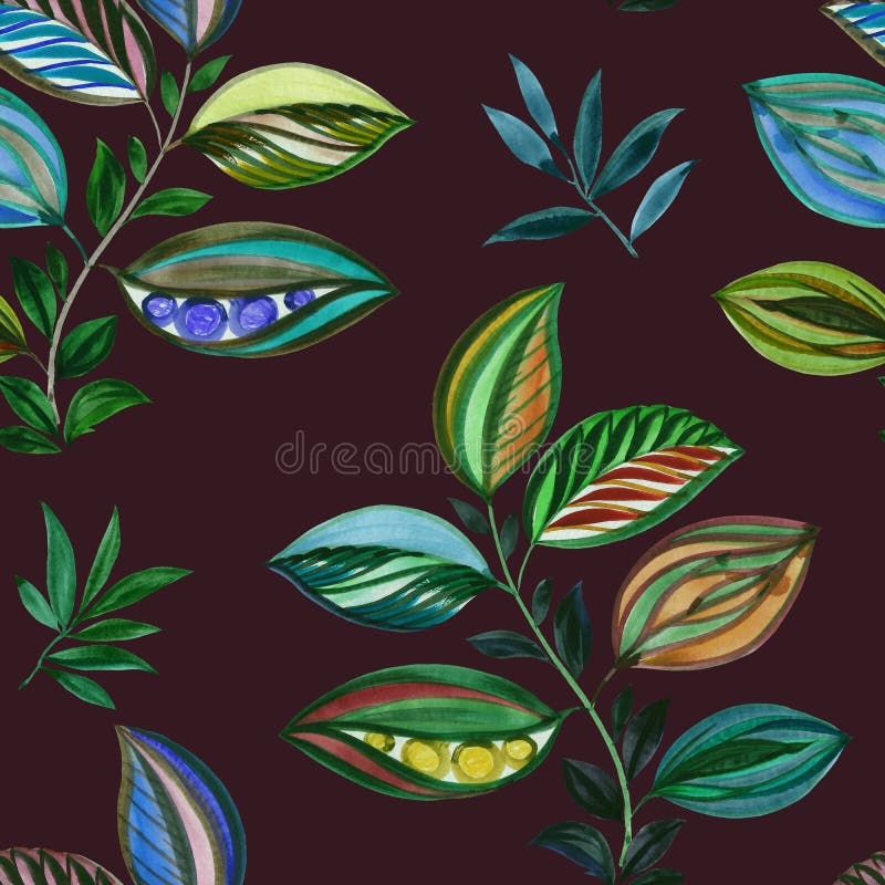 Abstraia o ornamento Ilustra??o colorida Desenho da aquarela das folhas de cores diferentes Folhas e ramos para o projeto ilustração do vetor Abstraia o ornamento Ilustra??o colorida Desenho da aquarela das folhas de cores diferentes Folhas e ramos para o projeto ilustração do vetor