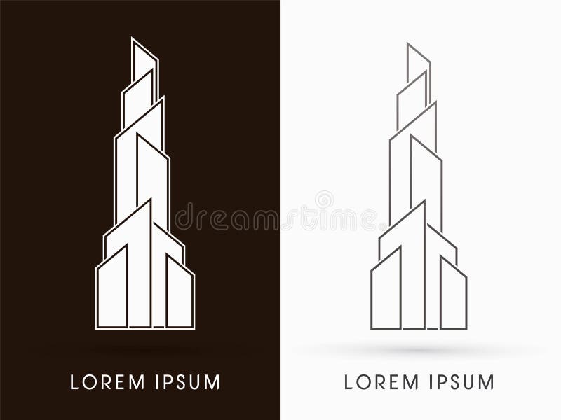 Abstrakcjonistyczna budynek budowy Wysoki wierza grafika ilustracji Abstrakcjonistyczna budynek budowy Wysoki wierza grafika ilustracji