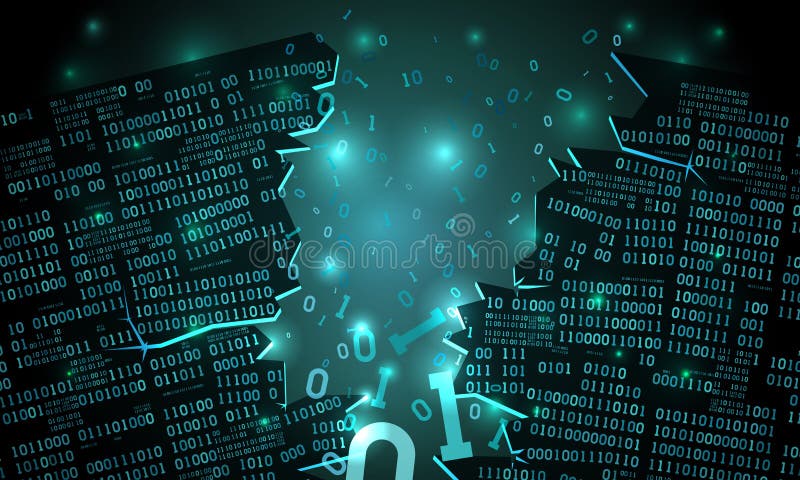 Abstrakcjonistyczna futurystyczna cyberprzestrzeń z siekającym szykiem binarni dane, łamający spada binarny kod, matrycowy tło, d royalty ilustracja Abstrakcjonistyczna futurystyczna cyberprzestrzeń z siekającym szykiem binarni dane, łamający spada binarny kod, matrycowy tło, d royalty ilustracja